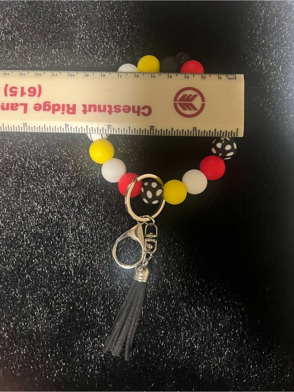 Volleyball Beaded Mouse Tassel Keyring Bracelet - Red, Yellow, White, Black